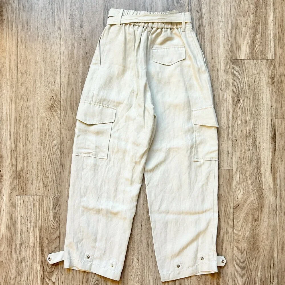 Aritzia Wilfred Kafka Linen High Rise Cargo Coastal Pants in Sand Cream Size 0